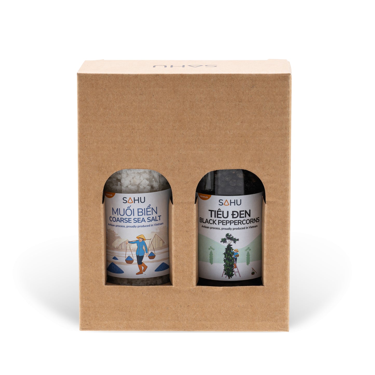 Combo SALT & PEPPER Premium sea salt and black peppercorn with refillable grinder