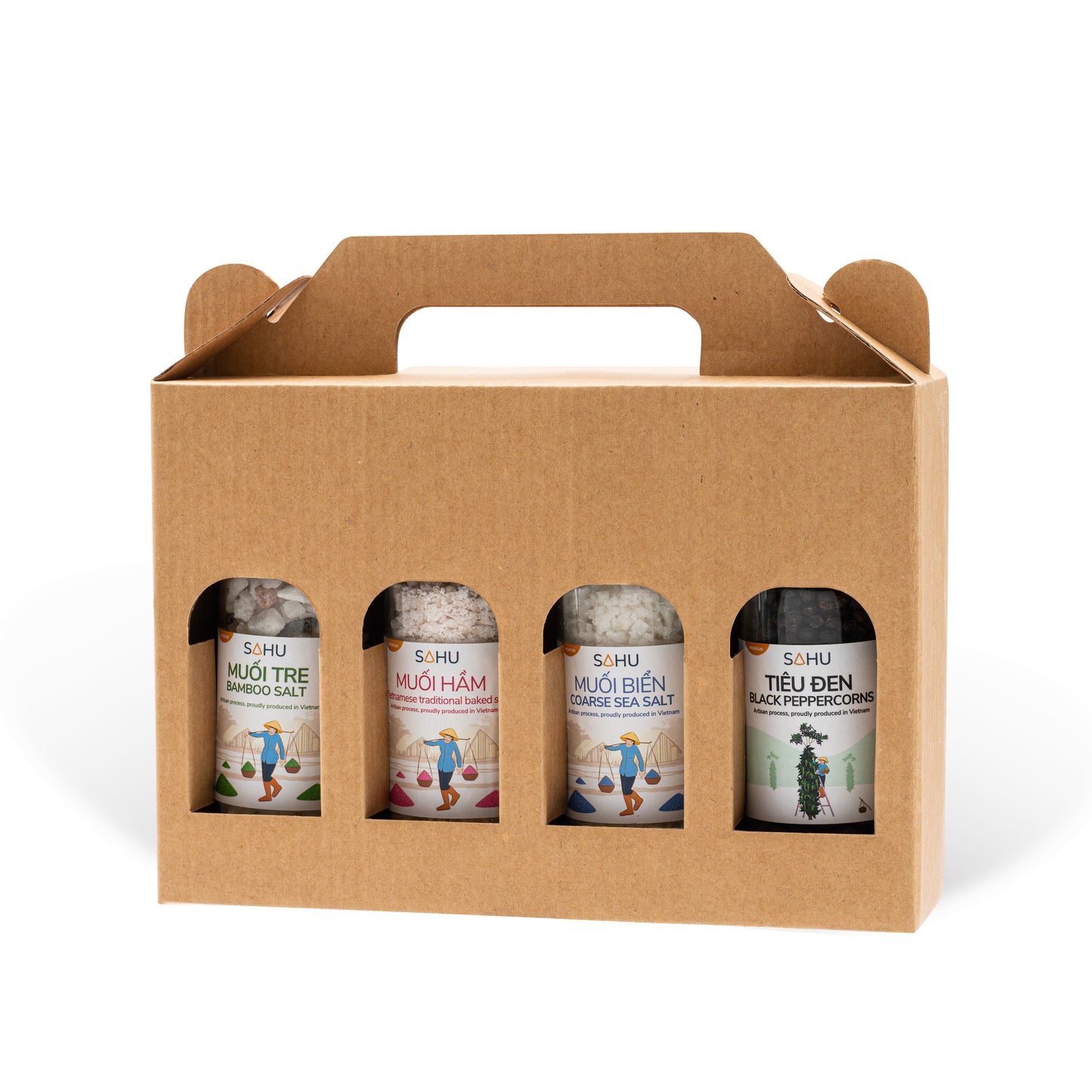 Combo - premium salts and black pepper with refillable grinder