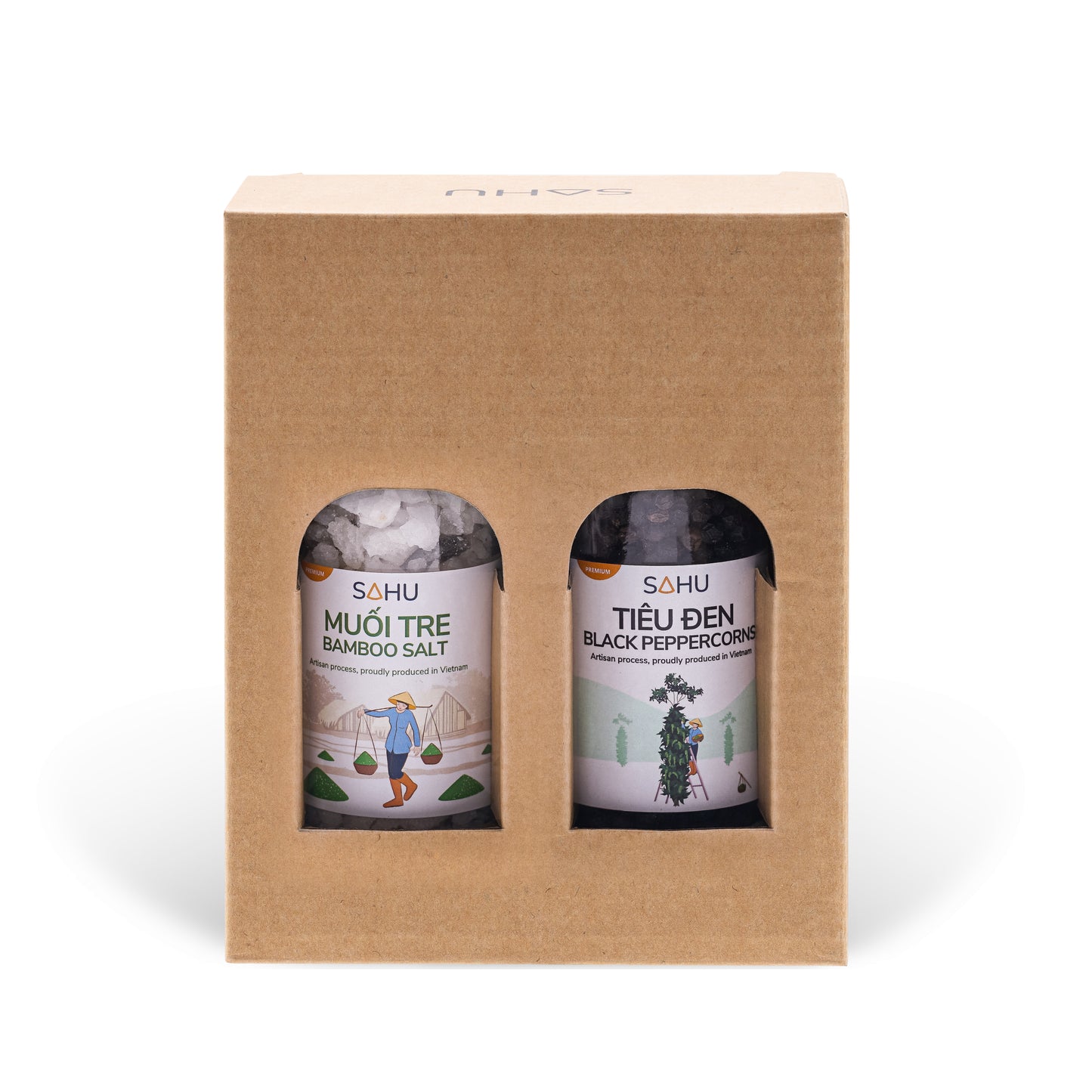 Combo02 PREMIUM SALT & PEPPER Premium bamboo salt and black peppercorn with refillable grinder