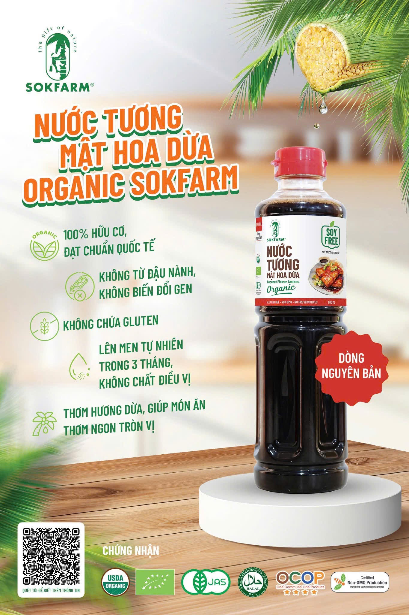 Nước tương mật hoa dừa organic Sokfarm
