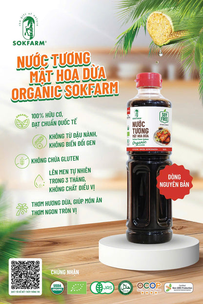 Nước tương mật hoa dừa organic Sokfarm