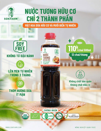 Nước tương mật hoa dừa organic Sokfarm